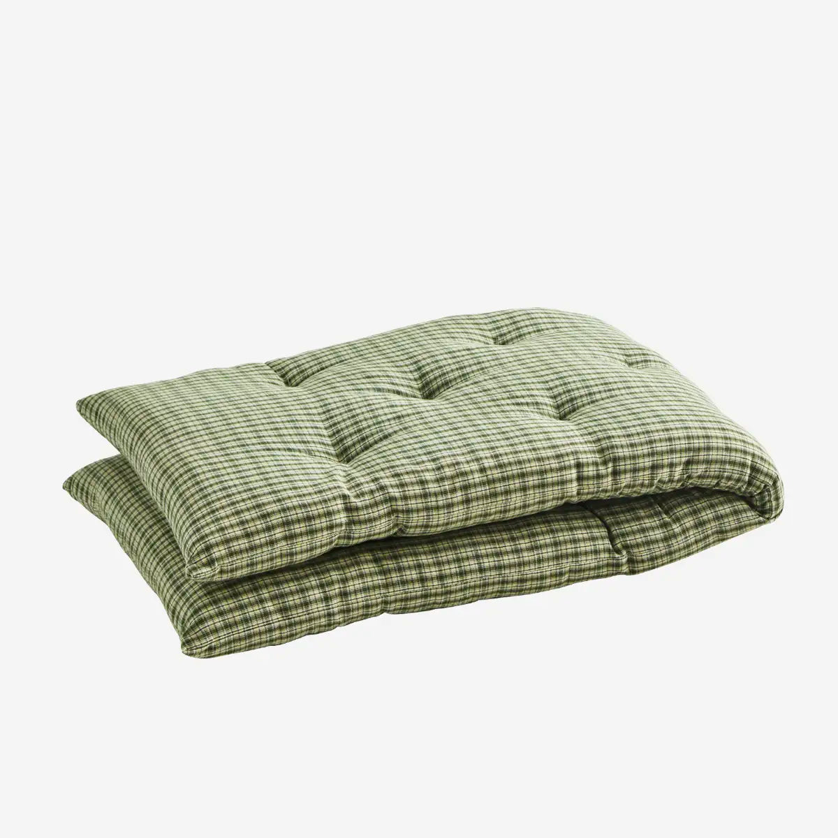 Ternet bomuldsmadras 45x125 cm i grøn, hvid og gul til bænk inde og ude
