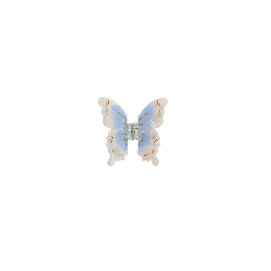 Mini Papilio sommerfugl hårklemme i lyseblå og hvid med fint dekorativt design – køb hos butikalrum.dk.