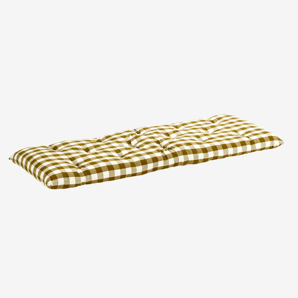 Ternet bomuldsmadras 45x125 cm i mustard og hvid til bænk inde og ude