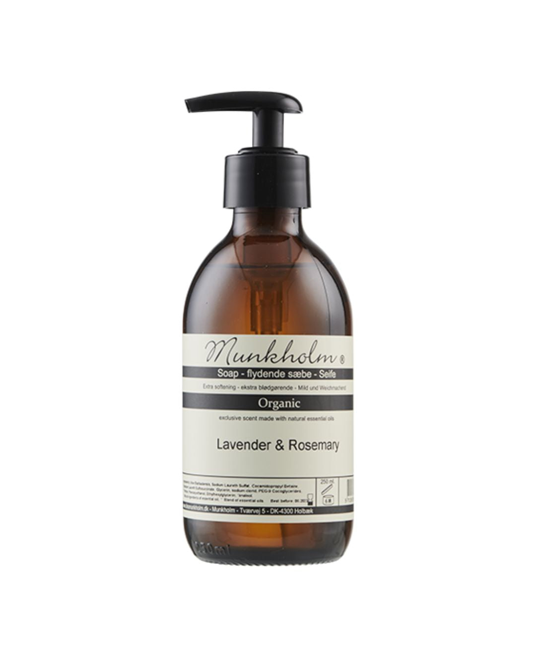 Flydende håndsæbe med Lavendel & Rosemary, 250 ml, med aloe vera og glycerin, dufter af lavendel og rosmarin.