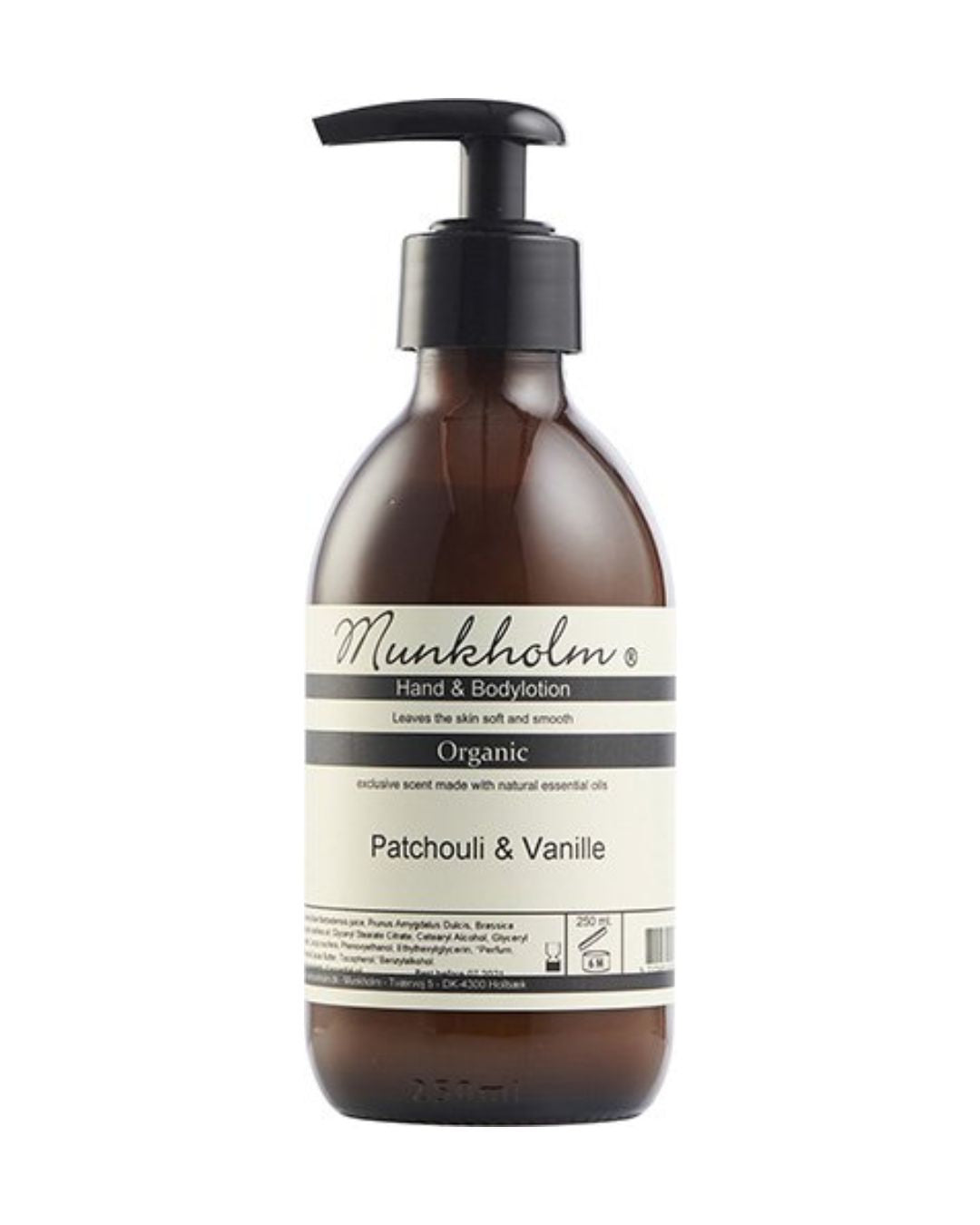 Luksuriøs hånd- og bodylotion med E-vitamin og aloe vera, duftet med Patchouli og Vanille, for blød, smidig hud.