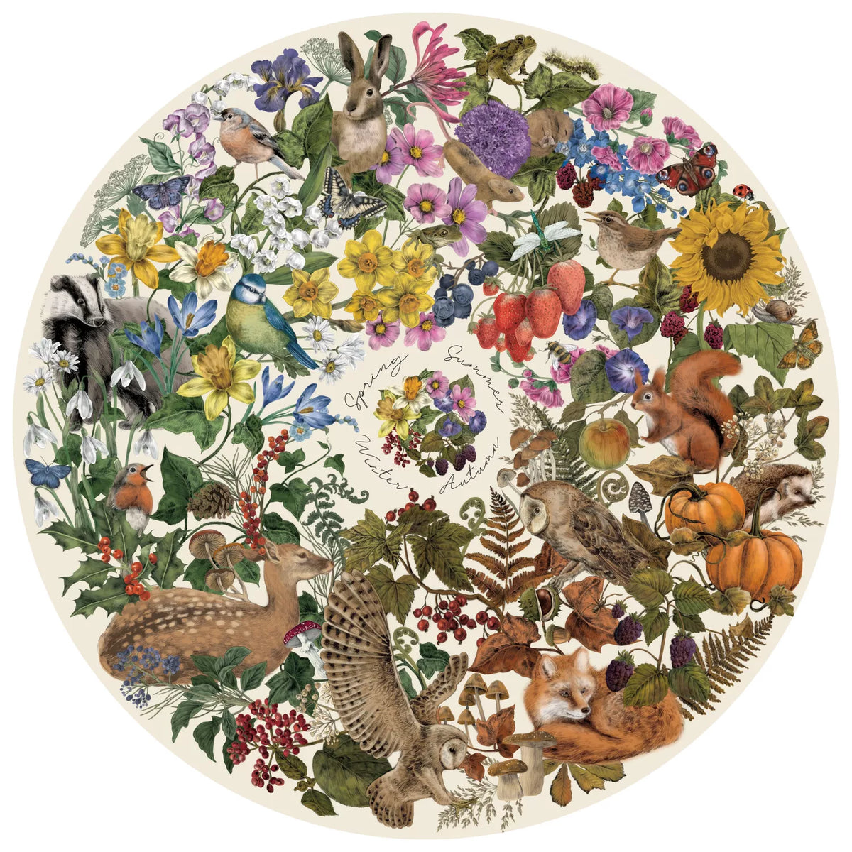 Nature's Seasons rundt puslespil fra The Art File med 500 brikker og naturmotiv – køb hos butikalrum.dk.