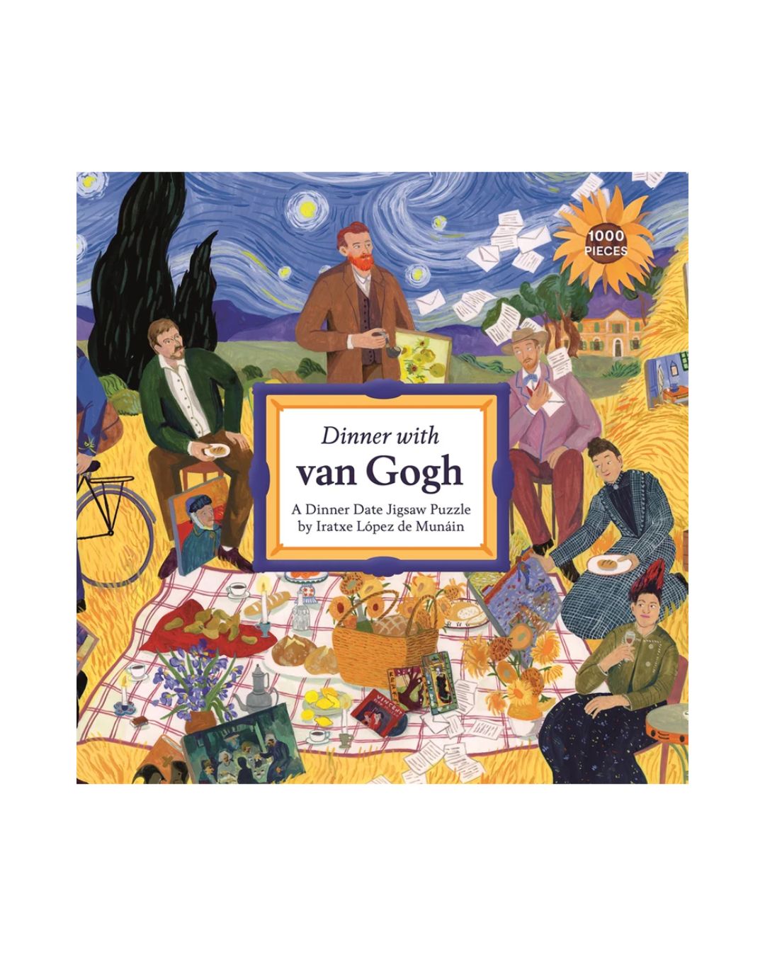 Dinner with Van Gogh – 1000-brikkers puslespil med en farverig illustration inspireret af Vincent van Gogh. Oplev skjulte detaljer og sjove fakta om den berømte kunstner.