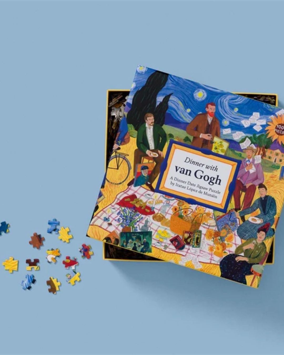 Dinner with Van Gogh – 1000-brikkers puslespil med en farverig illustration inspireret af Vincent van Gogh. Oplev skjulte detaljer og sjove fakta om den berømte kunstner.