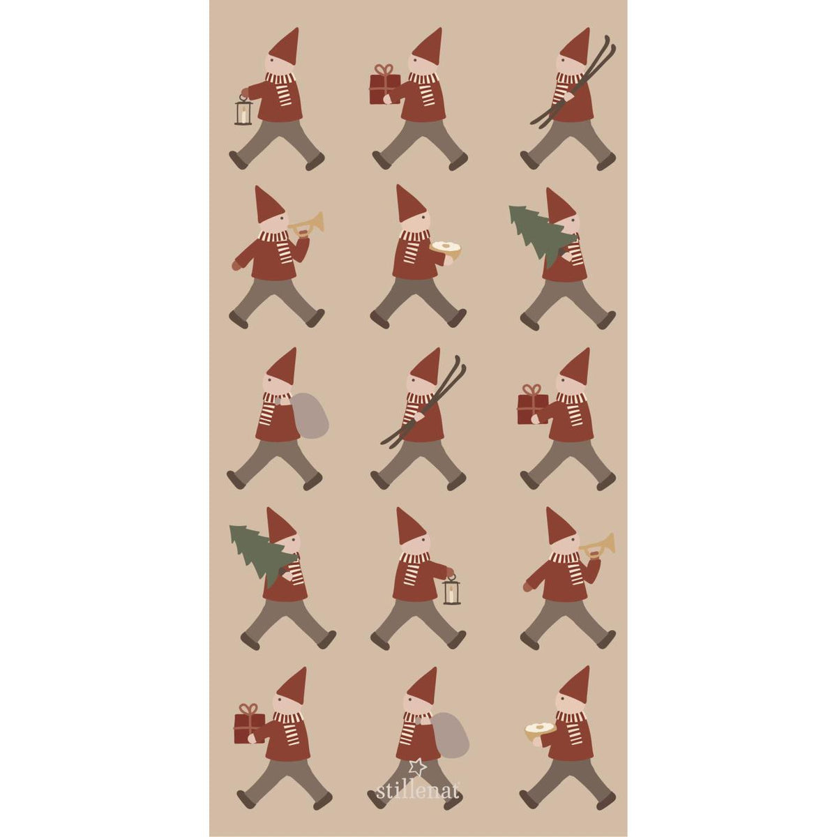 Papirservietter med hyggeligt motiv af en nissemarch, 10 x 20 cm, 16 stk. pr. pakke – køb hos butikalrum.dk.