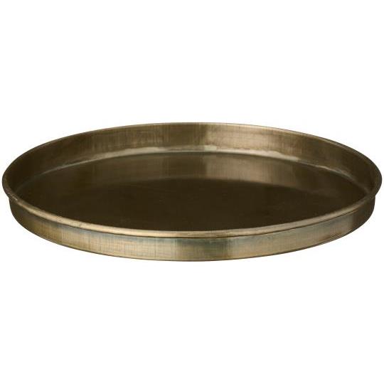 Rund lysbakke med kant i messinglook, diameter 15,7 cm, til lys og dekoration – køb hos butikalrum.dk.