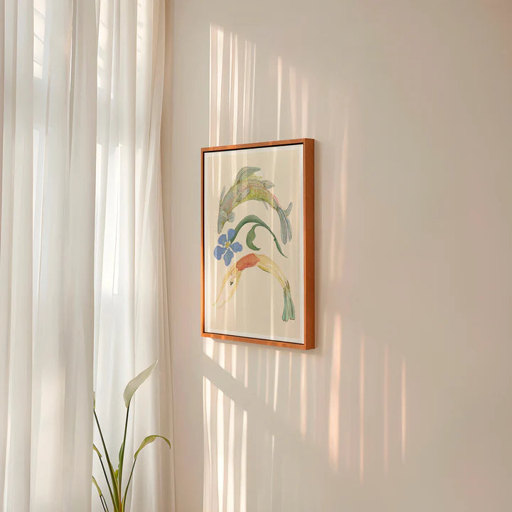 Ryujin fra Krull Studio i 230 gram mat kvalitetspapir. Plakaten forestiller en dykker, blomst og fisk.