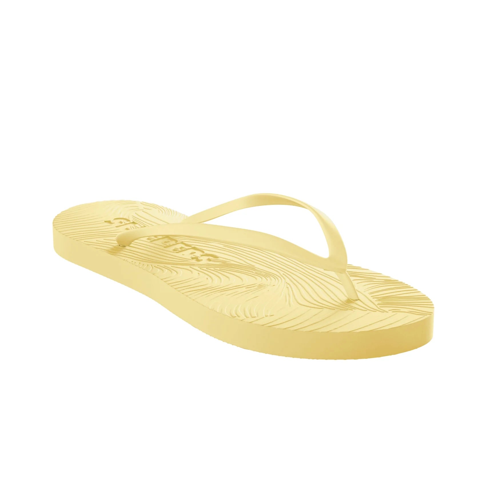Slim flip flop i premium naturligt gummi med rund sål og minimalistisk rem i Mellow Yellow | Køb hos butikalrum.dk