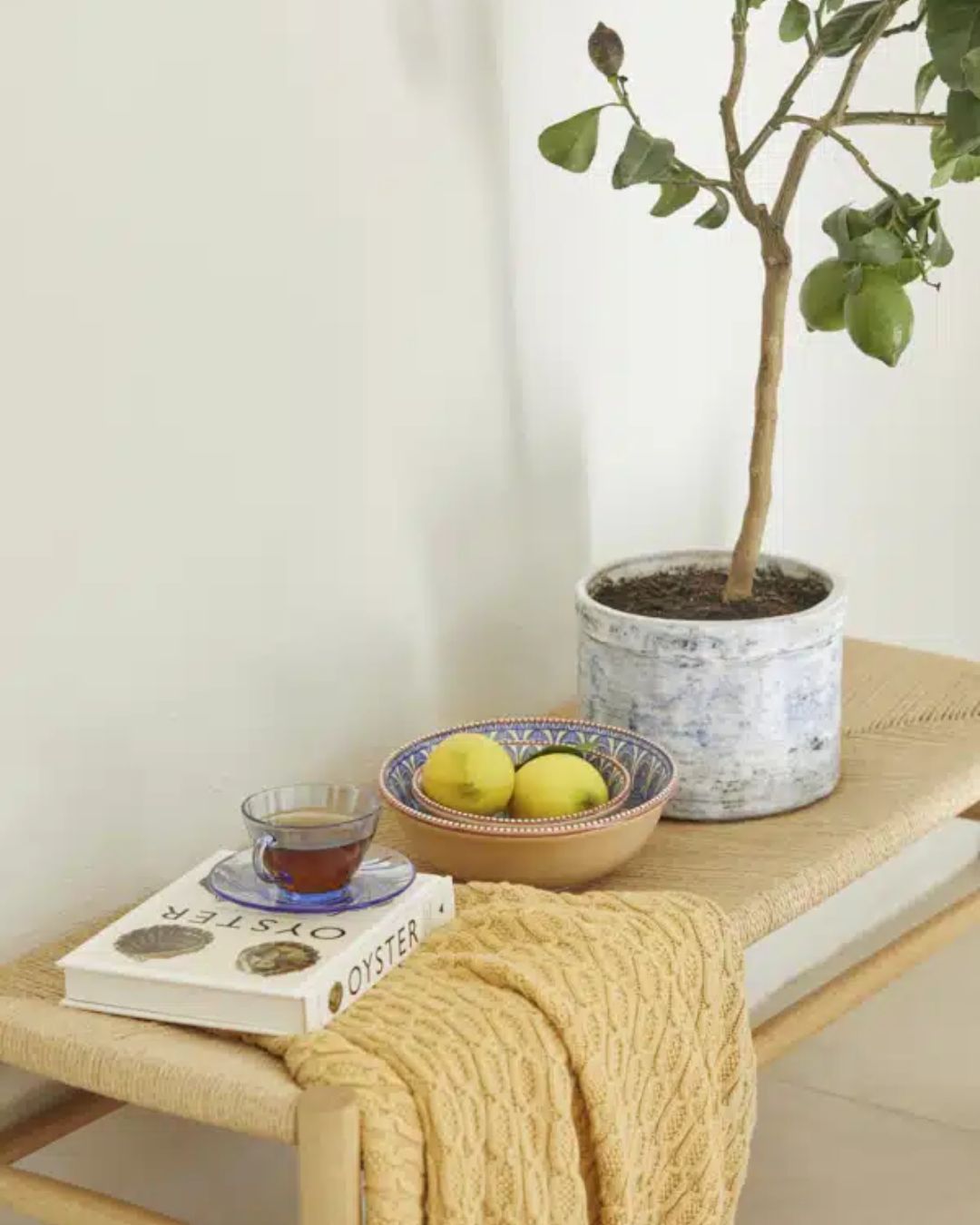 Mellemstørrelse dyb skål i spansk stentøj med håndmalede reliefdetaljer i azurblå og jordfarver, diameter 15,5 cm.