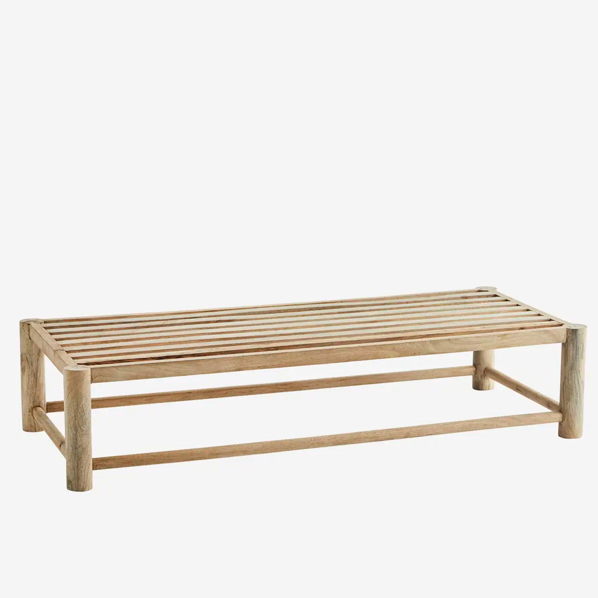 Træbænk i naturfarvet mangotræ 140x60x30 cm enkel og tidløs bænk til entré eller boligindretning