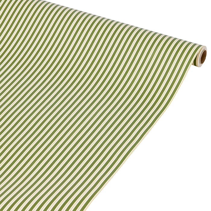 Wrapping Paper Anita fra Bungalow i Fern med grønne striber, 10 meter x 70 cm – køb hos butikalrum.dk.