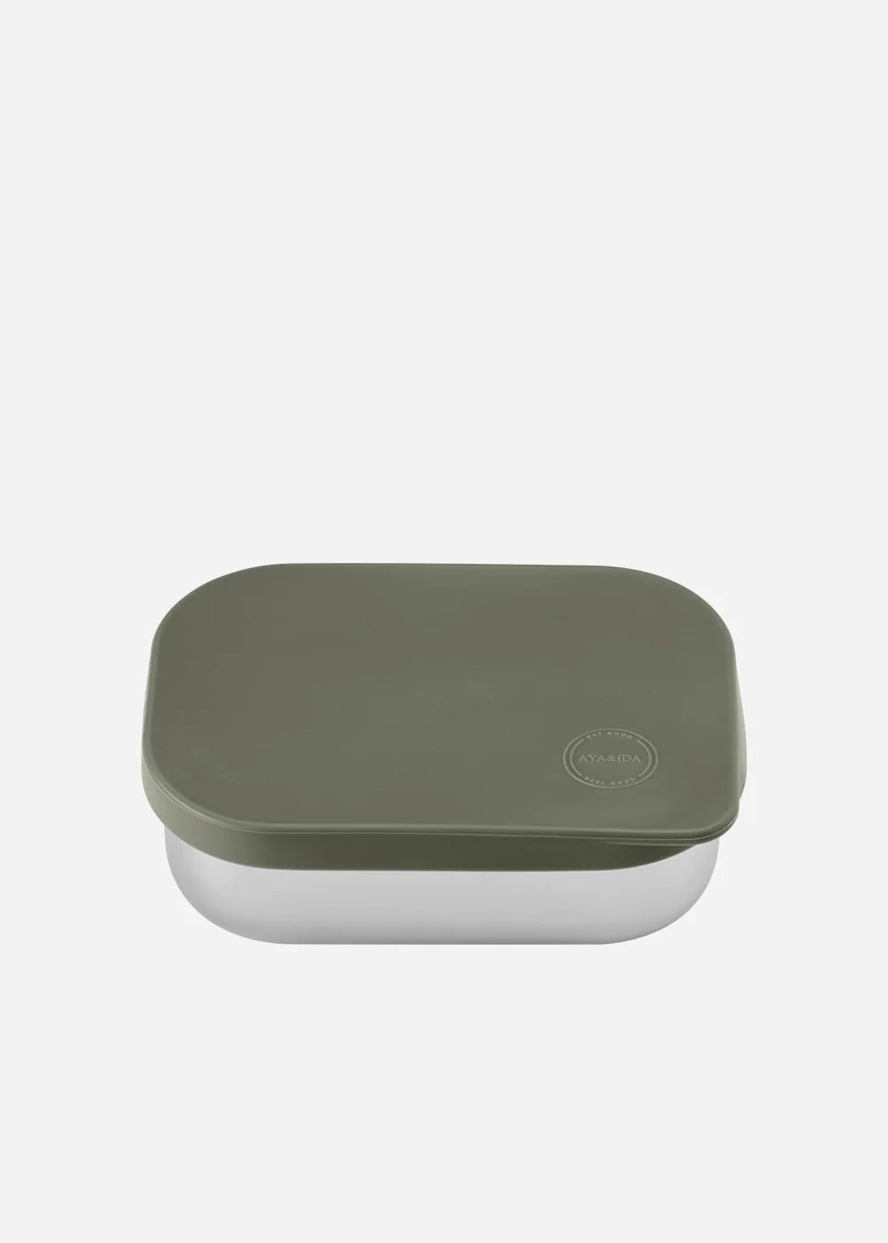 AYA&IDA Lunch Box i Tropical Green 900 ml med tre rum, rustfrit stål og blødt silikone låg – en praktisk og stilren madkasse til børn.