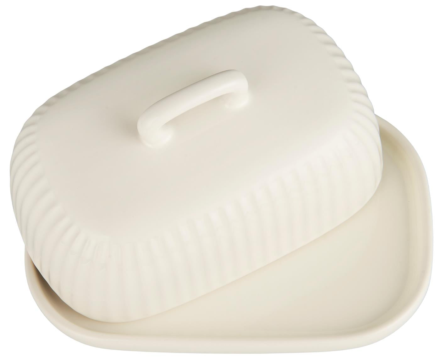 Smørboks i stentøj "Mynte Butter Cream" – lysegrøn og rustik, perfekt til opbevaring af smør. Køb den hos Butikalrum.