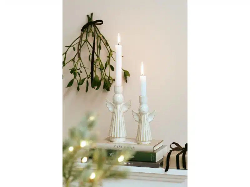 Stentøjslysestage formet som en engel, passer til kronelys og bedelys, dekorativ til bord og vindue