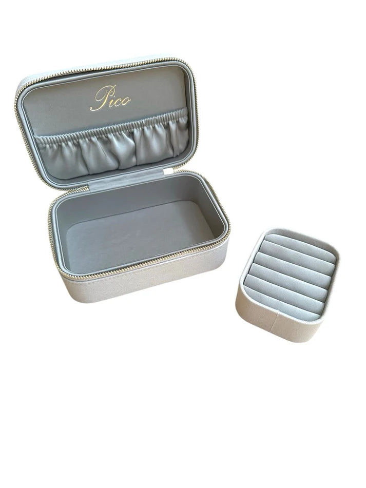 Stort smykkeskrin i Ash Grey med aftagelig bakke, 14,5 x 10 cm – Bomuld og polyester