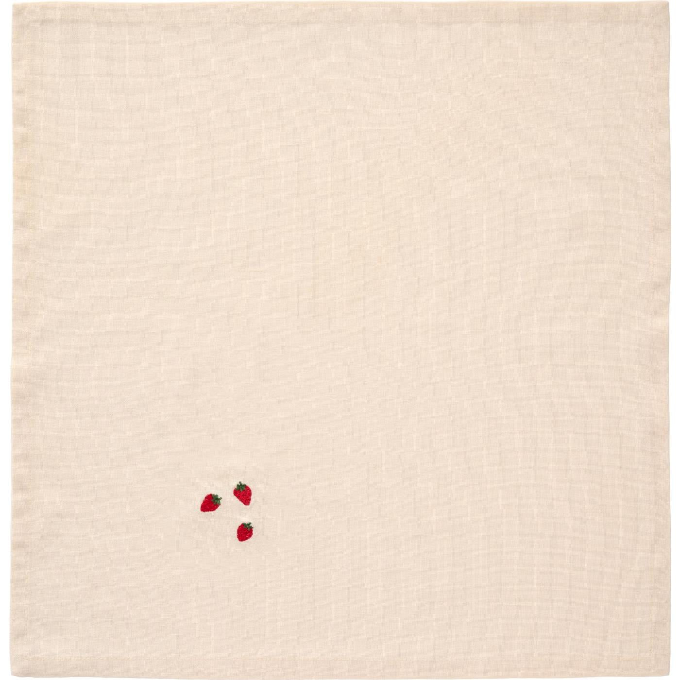 Stofserviet med broderet røde jordbær i str. 40x40 cm - lavet af bomuld og polyester. Køb hos butikalrum.dk