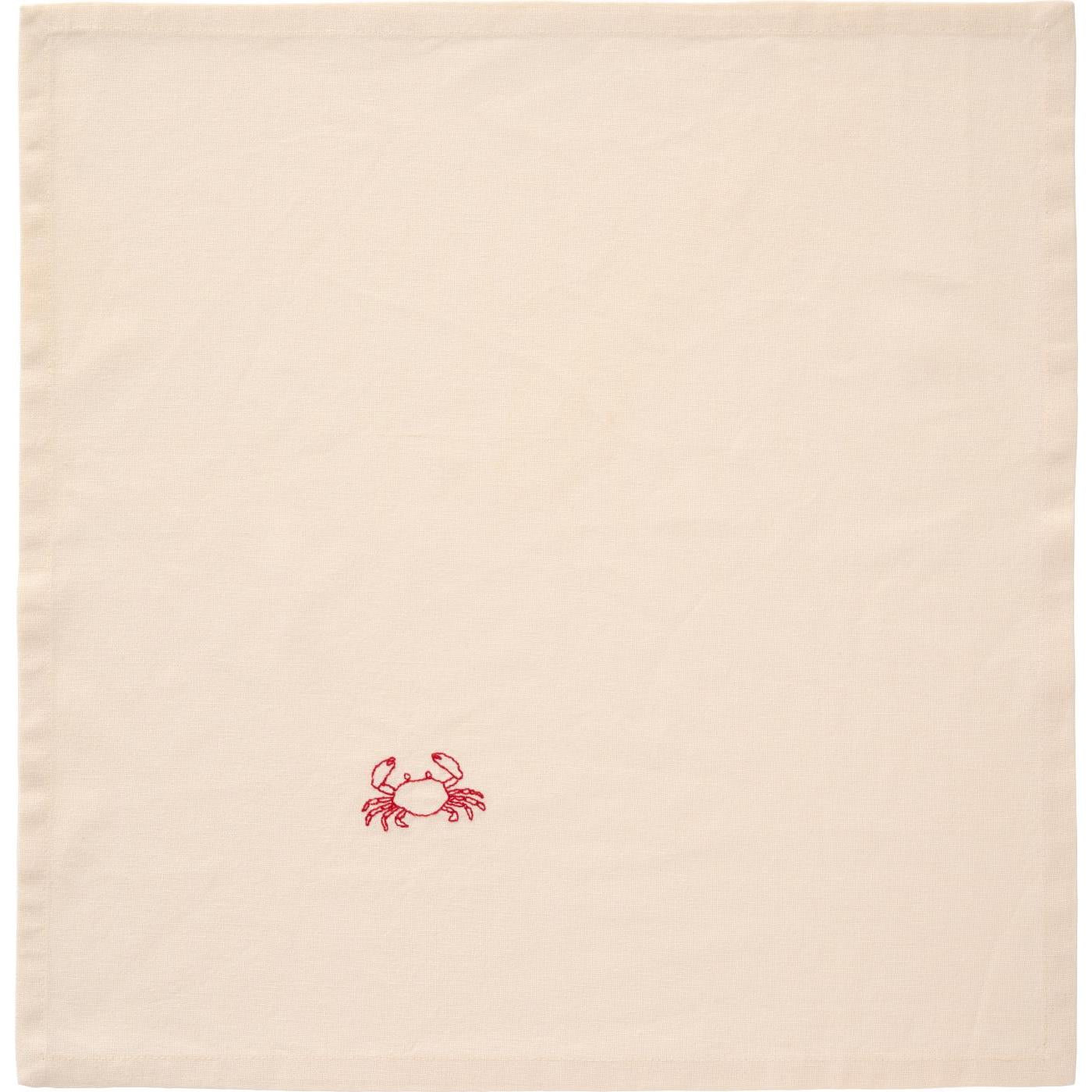 Stofserviet i butter cream med broderet rød krabbe i str. 40 x 40 cm - køb hos butikalrum.dk