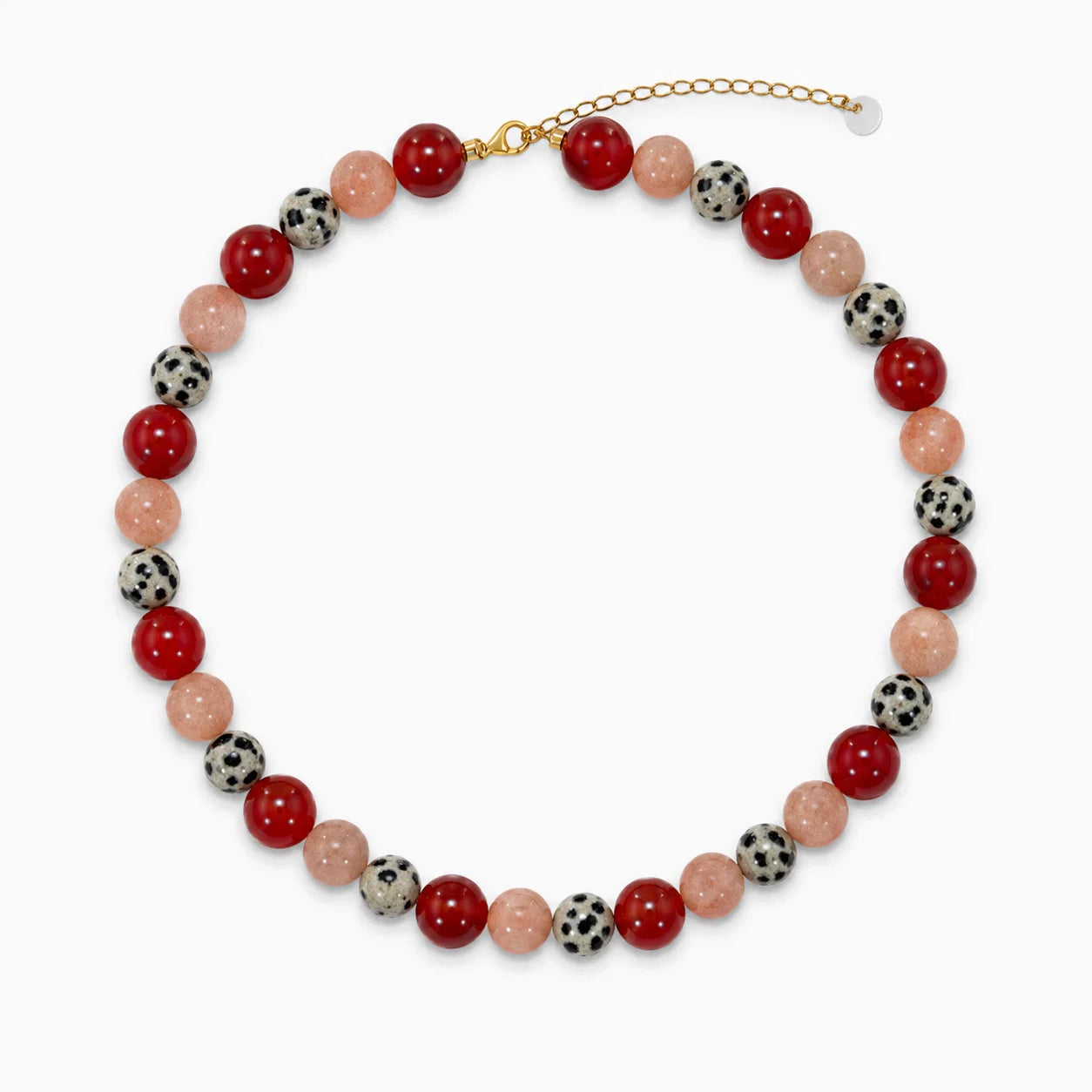Saga Auburn halskæde med Red Jade, Dalmatiner Jaspis og Sunstone i 18k forgyldt kobber.