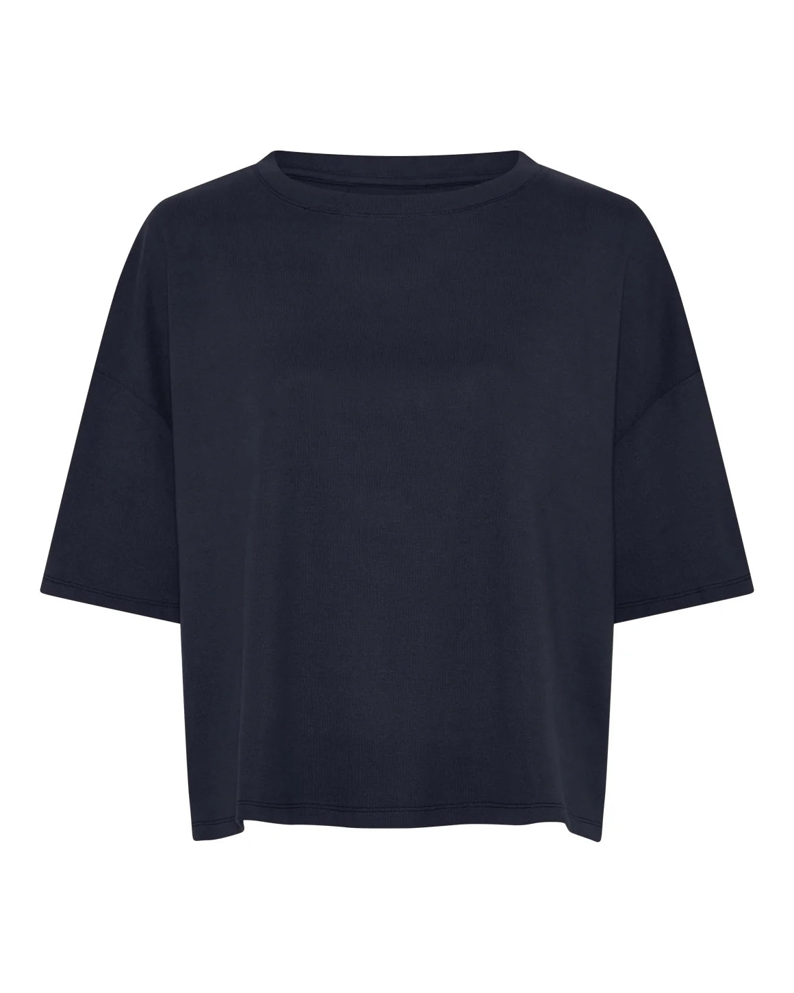 Boxy T-shirt i Navy fra La Rouge i kraftig 100% bomuld med bred pasform og 3/4-ærmer – køb hos butikalrum.dk.