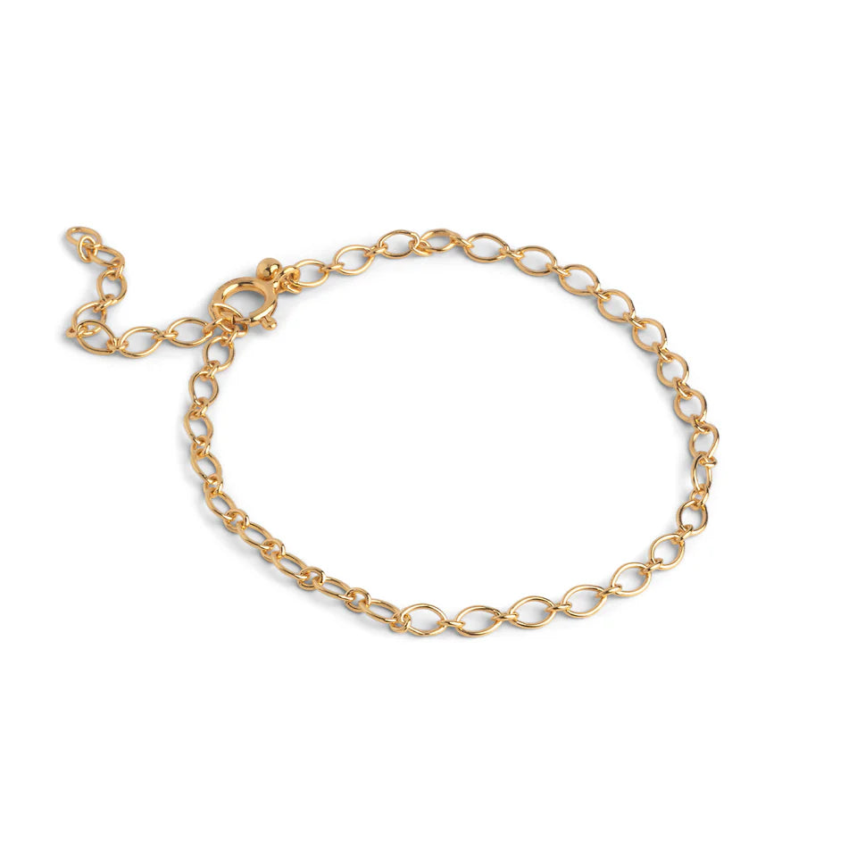 18k guldbelagt genbrugt sterling sølv armbånd til charms med ovale led.