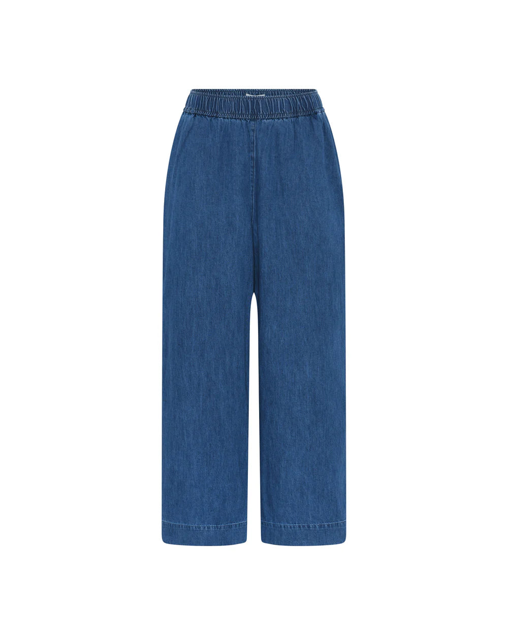 Klassiske lange denim bukser i clear blue fra FRAU med elastik i taljen og afslappet pasform i 100 procent bomuld - køb hos butikalrum.dk