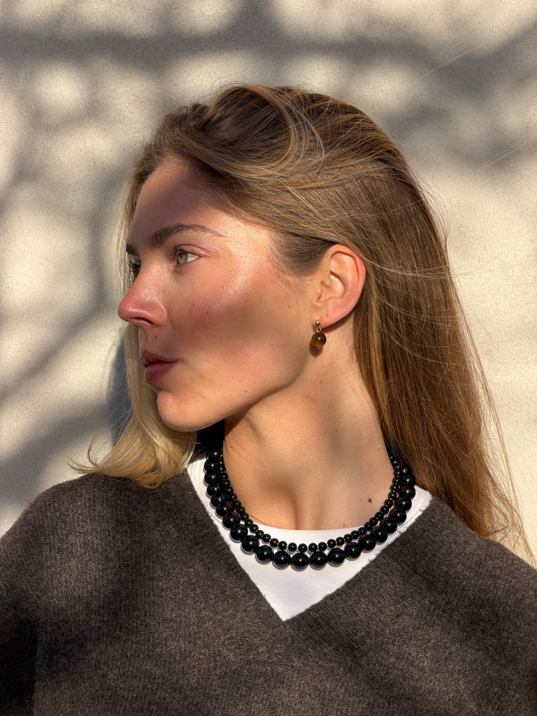 Hailey halskæde - Tynd krystal halskæde - Black onyx