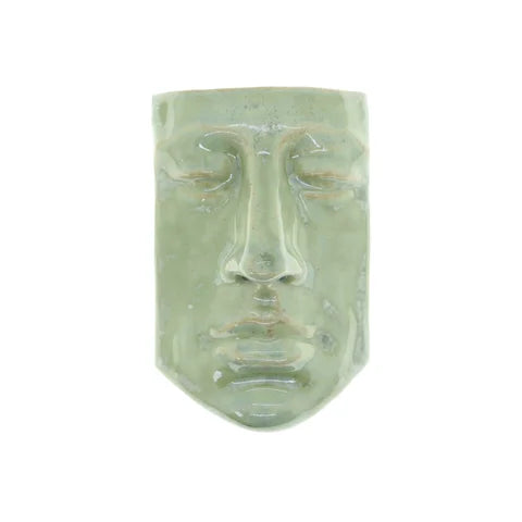 Håndlavet vægrelief "Face Two" i Copper Green – skulptur af helt ansigt med patineret finish, fra butikalrum.dk