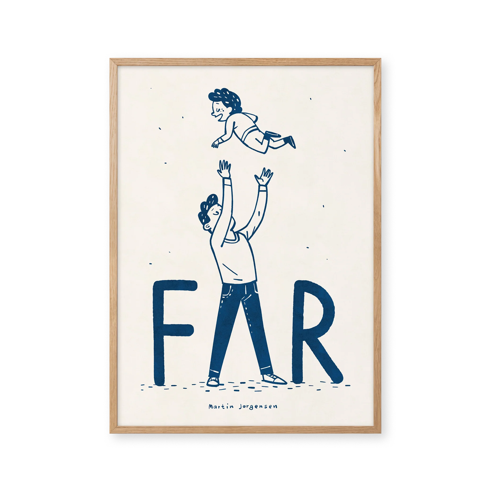 Illustreret kunstplakat med personligt og abstrakt motiv – “Far flyver” af Martin Jørgensen, kurateret af Peléton.