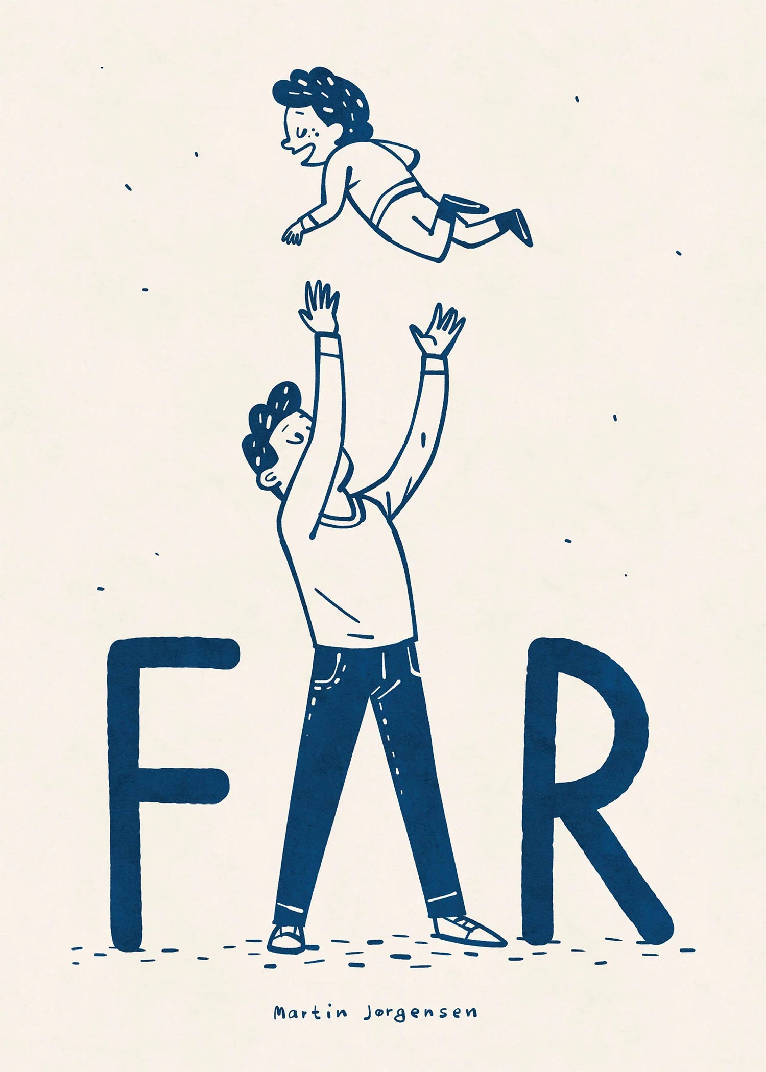 Illustreret kunstplakat med personligt og abstrakt motiv – “Far flyver” af Martin Jørgensen, kurateret af Peléton.