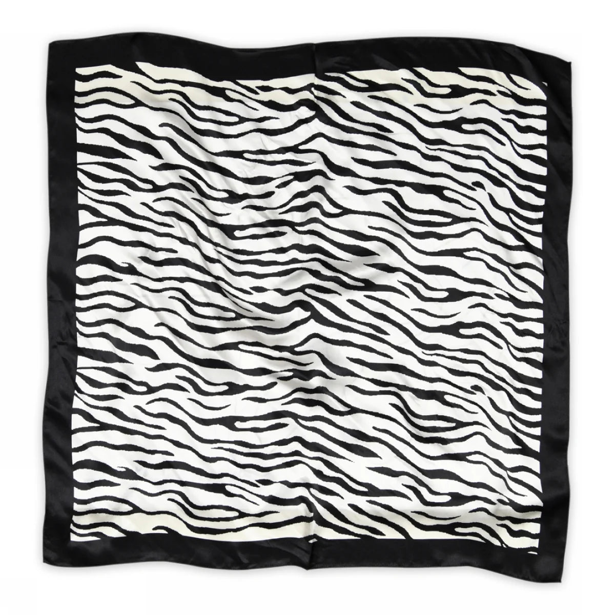 Køb Giselle silketørklæde med zebrastriber og sort kant hos Butikalrum.dk – 100% silke, måler 68x68 cm
