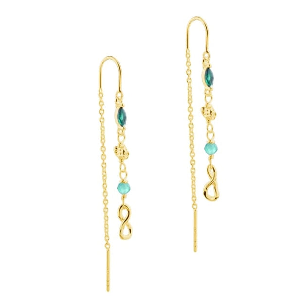 Green Garden Thread øretråd i forgyldt sterling sølv med grøn agate, grønne zirkonia og uendelighedstegn – køb hos butikalrum.dk