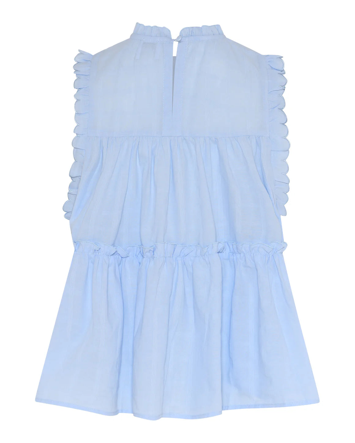 Ærmeløs flæse top i light blue fra LA RŌUGE i 100 procent bomuld med feminin A-form og let sommerlook - køb hos butikalrum.dk