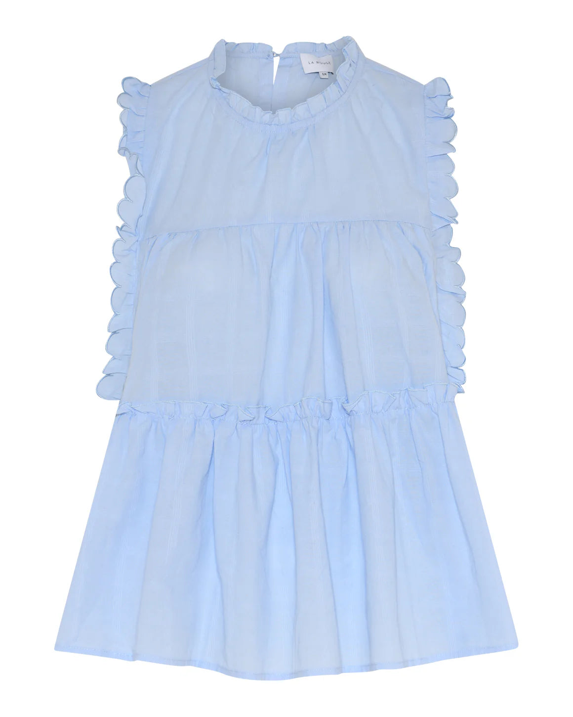 Ærmeløs flæse top i light blue fra LA RŌUGE i 100 procent bomuld med feminin A-form og let sommerlook - køb hos butikalrum.dk