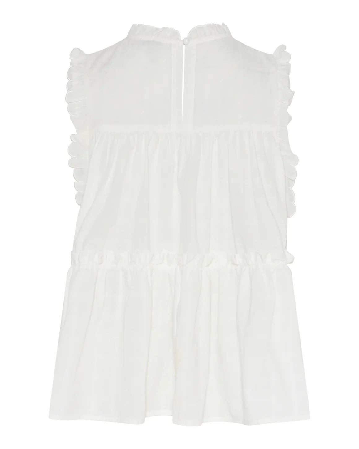 Hvid ærmeløs flæse top fra LA RŌUGE i 100 procent bomuld med feminin A-form og let sommerlook - køb hos butikalrum.dk