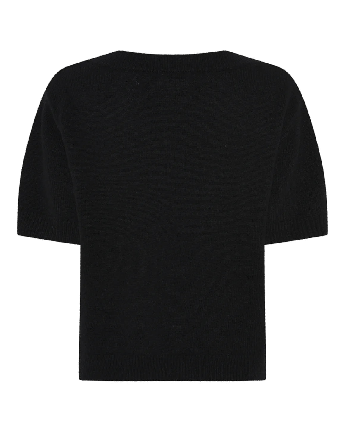 Julie S/S Knit i sort fra La Rouge med korte ærmer og V-hals i blød strikkvalitet – køb hos butikalrum.dk.