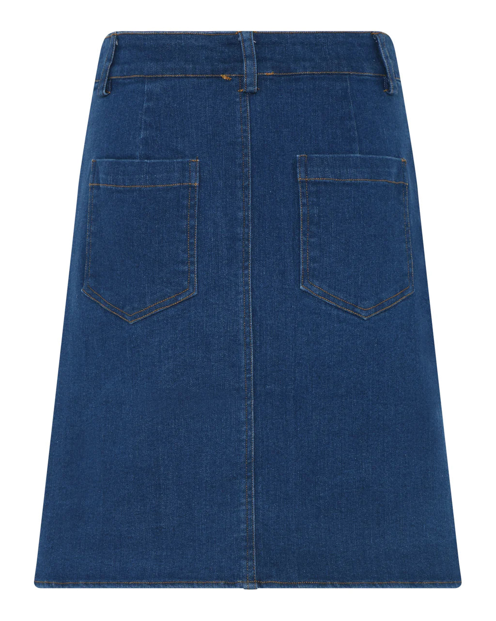 Mørk denim nederdel Kara Skirt med metalknapper og lommer foran og bagpå, fremstillet i blødt bomuldsmiks med stretch for komfort og flot pasform.