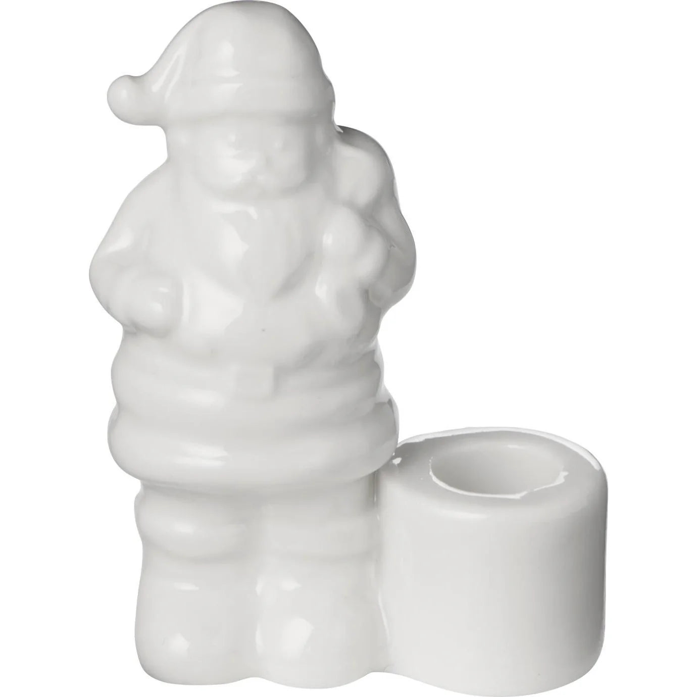 Keramisk lysestage med julemand til 1,3 cm lys, B: 2,2 cm, H: 7,3 cm, L: 5 cm