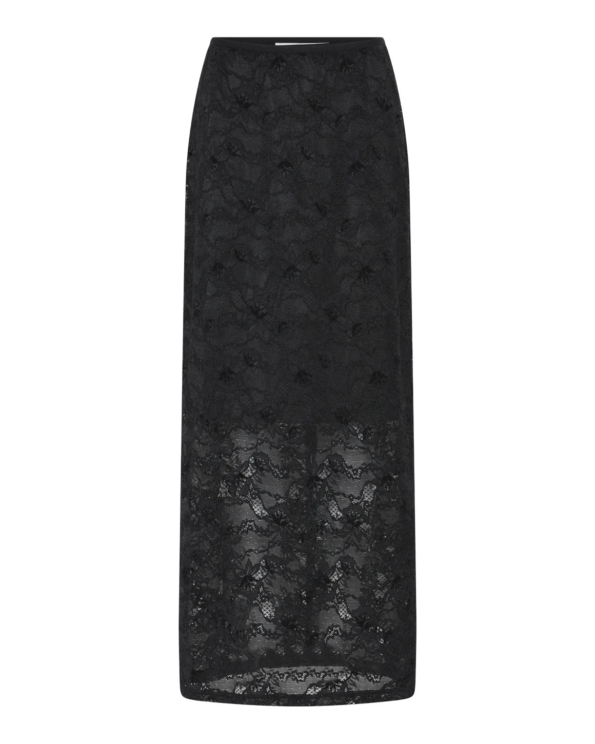 Lace Skirt fra La Rouge i sorte blonder, elegant maxinederdel med transparent afslutning – køb hos butikalrum.dk.