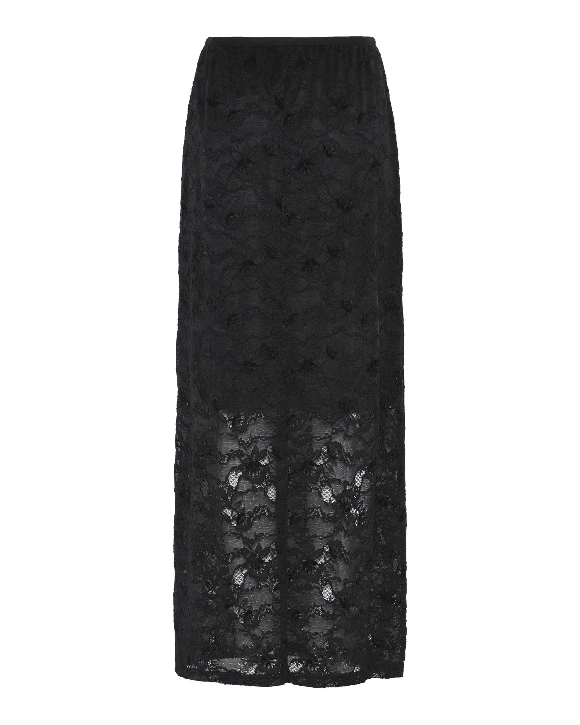Lace Skirt fra La Rouge i sorte blonder, elegant maxinederdel med transparent afslutning – køb hos butikalrum.dk.
