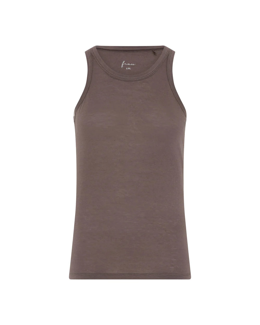 Lucca Tank Top i brun Coffee Quartz med rund hals og bryderryg fra Frau – køb hos butikalrum.dk