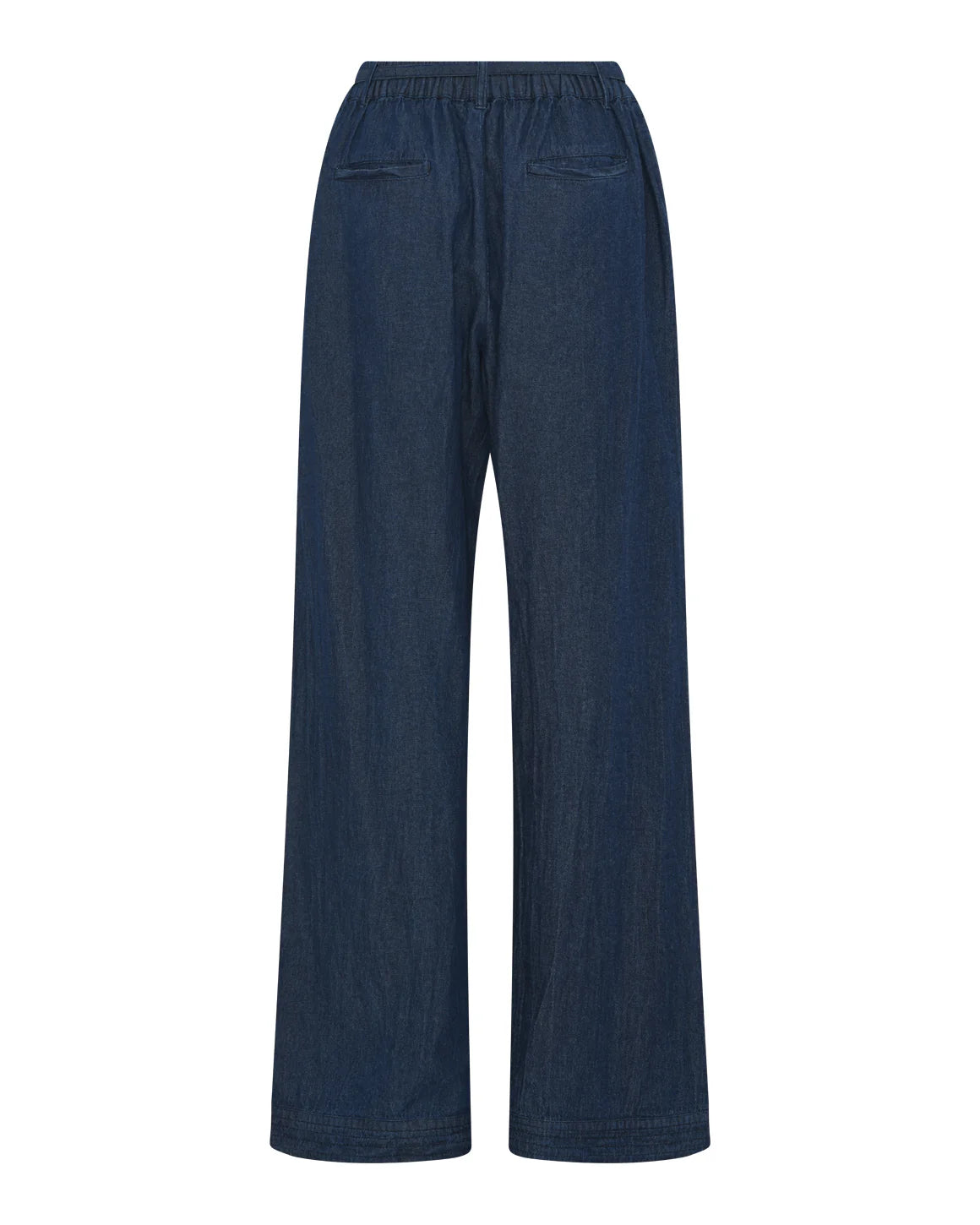 Luna Pants fra LA RōUGE i let denim med brede ben og elastik i taljen - stilrene damebukser