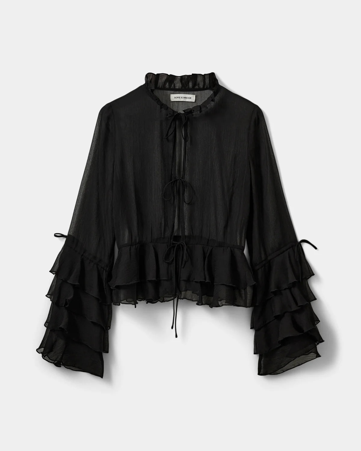 Sort MACISW skjorte i transparent polyester med flæsedetaljer fra Sofie Schnoor