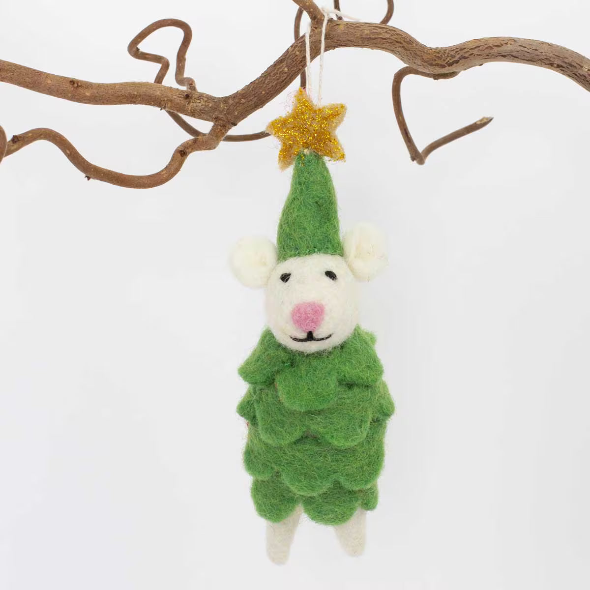 Mouse Cap Star juleornament i håndfiltet uld fra Nepal, 10 x 4 cm – køb hos butikalrum.dk.