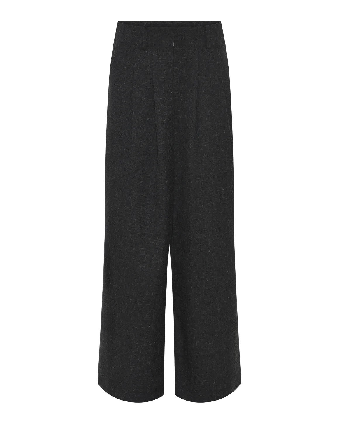 Malene Pants i Black fra La Rouge med høj talje, vide lige ben og læg foran – køb hos butikalrum.dk.