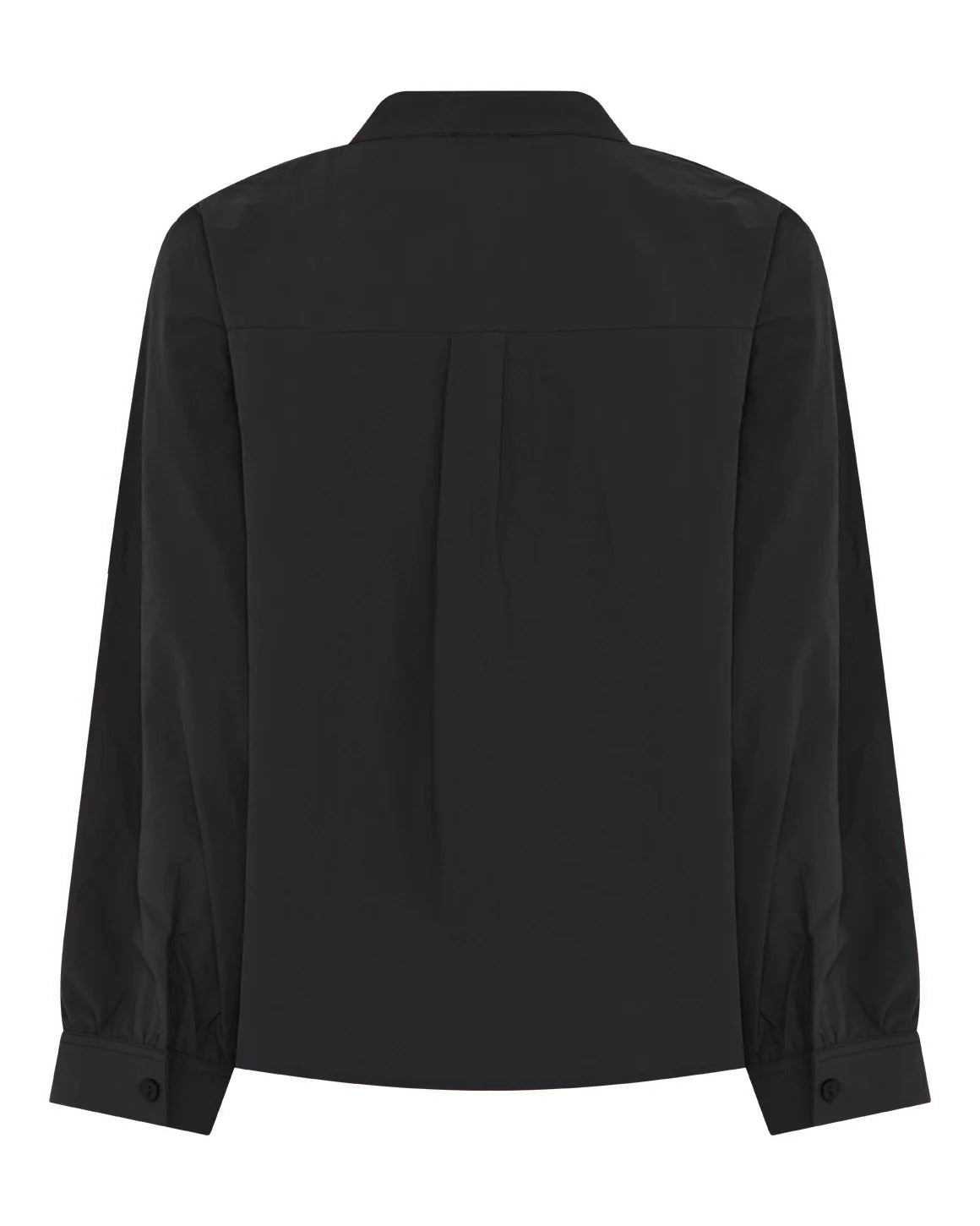 Marie Shirt – let bomuldsskjorte med opretstående krave, smal stolpelukning og rynkedetaljer ved halsudskæring.