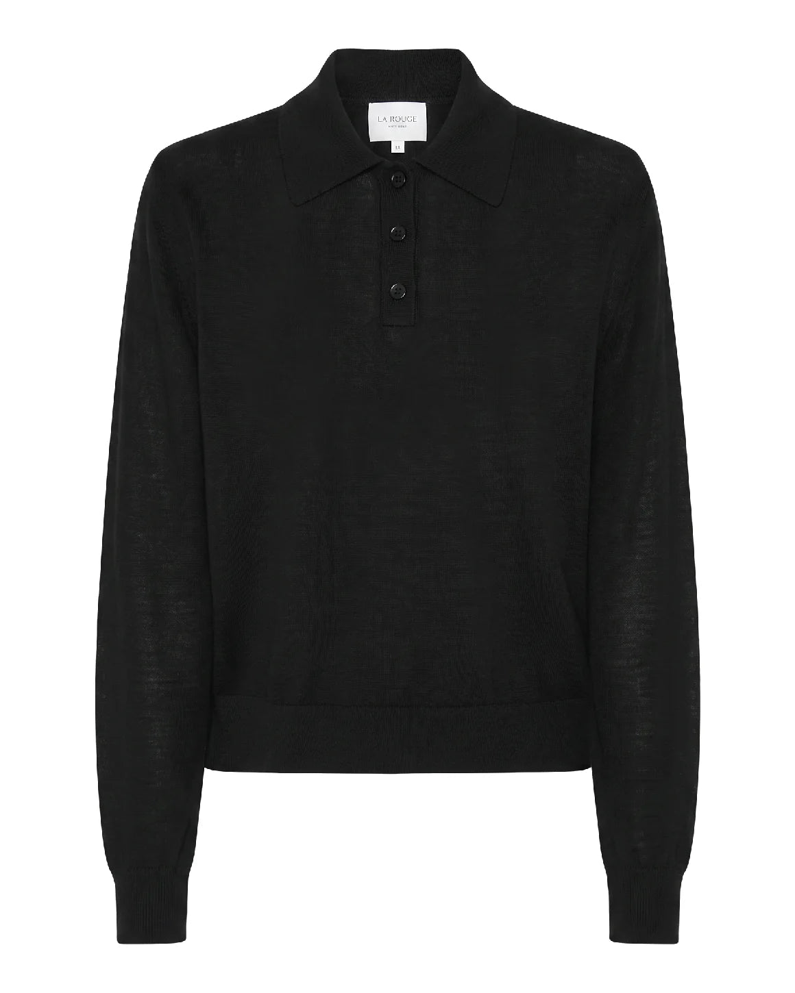 Merlin L/S Poloshirt fra La Rouge i sort, striktrøje i 100% merinould med polokrave – køb hos butikalrum.dk.
