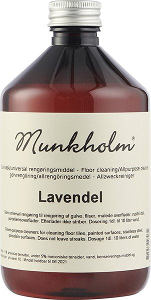 Køb miljøvenlig gulvvask med lavendelduft fra Munkholm hos Butikalrum.dk – 500 ml rengøringsmiddel til skånsom gulvrengøring.