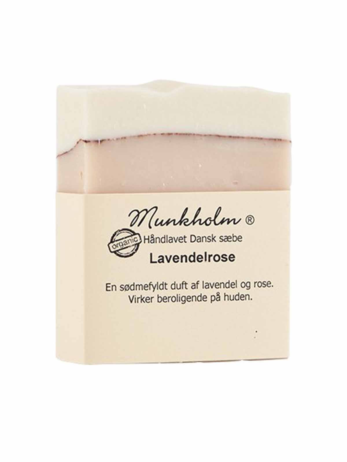 Køb Munkholm håndlavet sæbe med lavendel og rose hos butikalrum.dk – naturlig og fugtgivende