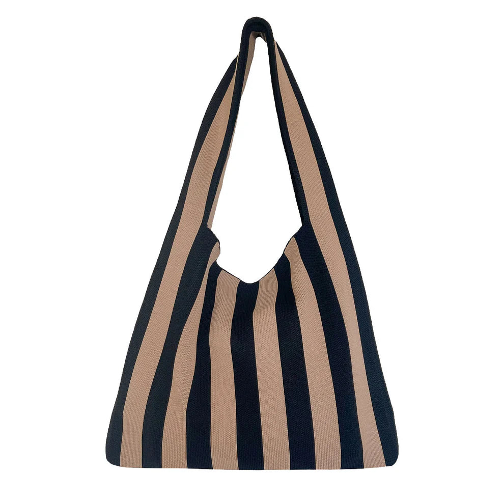 Olivia stor skuldertaske i sort/beige striber – køb hos butikalrum.dk
