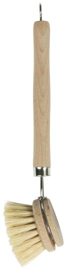 Opvaskebørste med håndtag i bøgetræ, sisalbørster og rustfrit stål, B: 5 cm, L: 21 cm